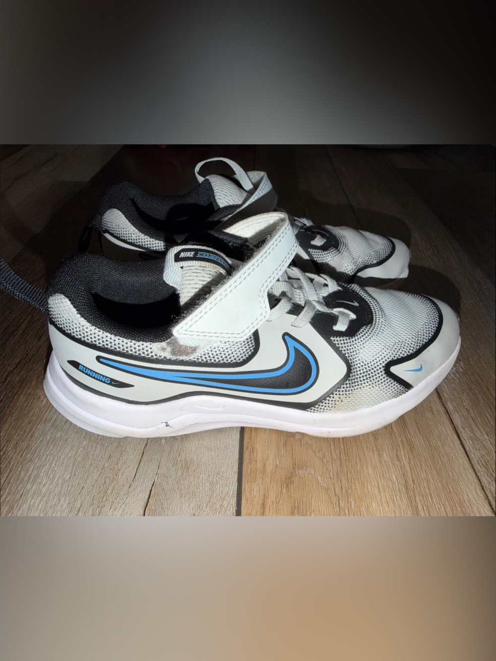 Nike Kids Gray and Light Blue Velcro Athletic Sneakers 3Y